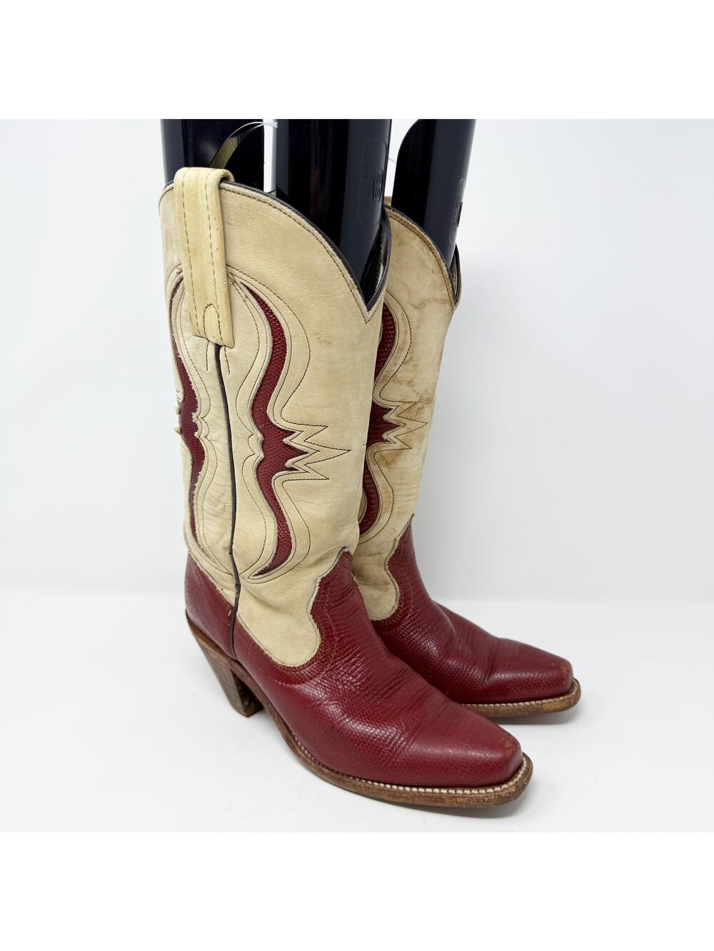 Vintage Frye Red/Tan Leather Western Boots Pull On Made in USA Women's Size 6